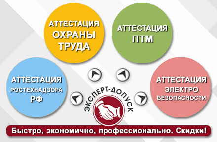 Аттестация ростехнадзора РФ, аттестация электро-безопасности, аттестация охраны труда, аттестация ПТМ.